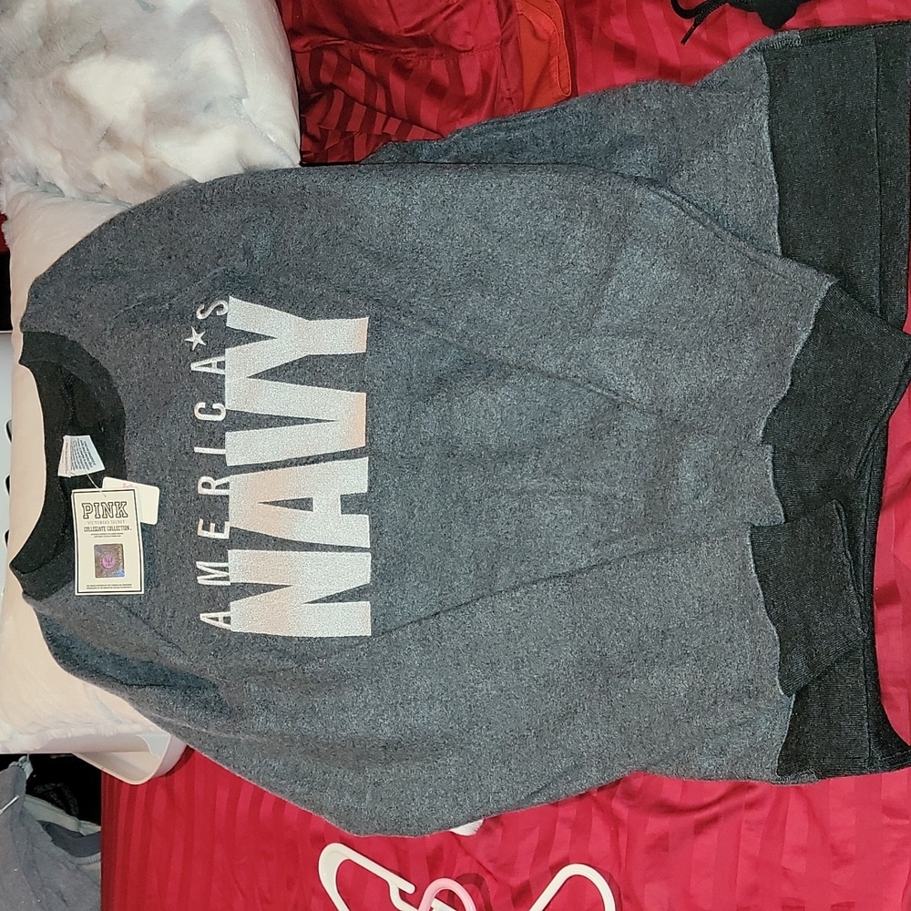 Victorias Secret Pink Collegiate Collection Americas Navy Sweater Size Small